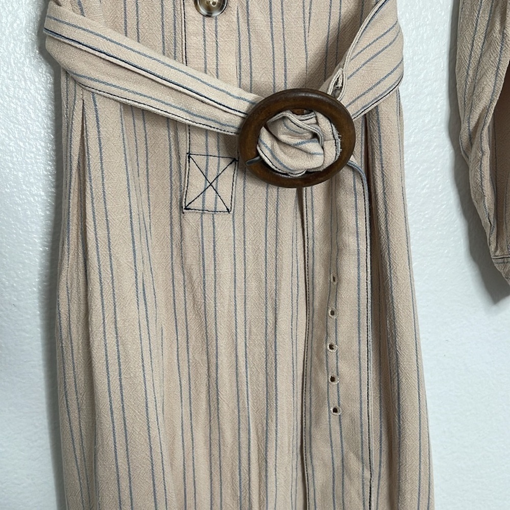 Free People Cream Striped Midi Shirtdress with Belt - Picture 4 of 7